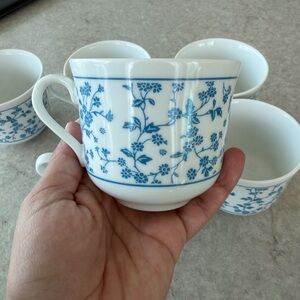 Vintage Geni Porcelaine Blue Floral Cup Set of 6 - Made in Japan